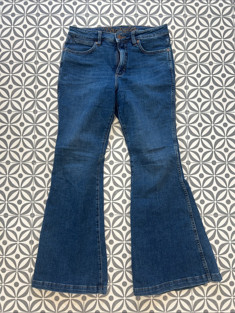 Wrangler Dark Blue Women's Flare Jeans - High-Rise Style